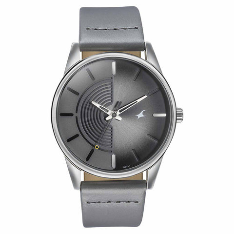 Fastrack Stunners Quartz Analog Grey Dial Grey Leather Strap Watch For Guys