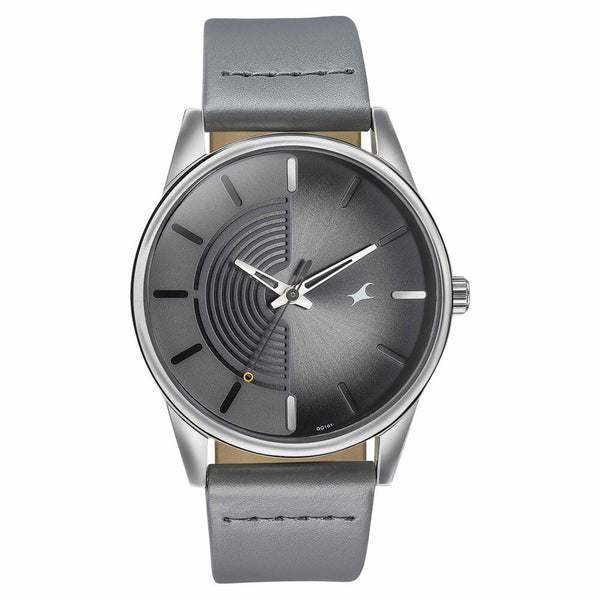 Fastrack Stunners Quartz Analog Grey Dial Grey Leather Strap Watch For Guys