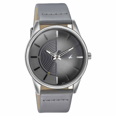 Fastrack Stunners Quartz Analog Grey Dial Grey Leather Strap Watch For Guys
