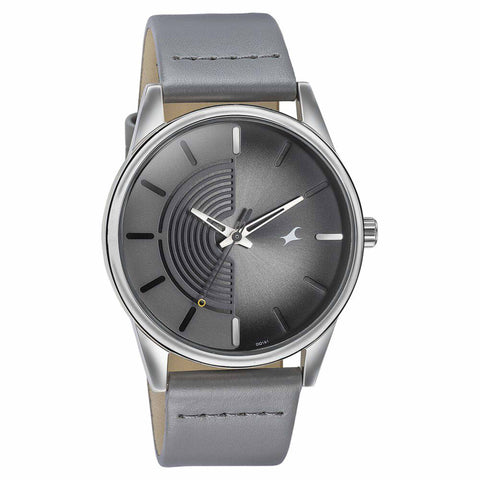 Fastrack Stunners Quartz Analog Grey Dial Grey Leather Strap Watch For Guys