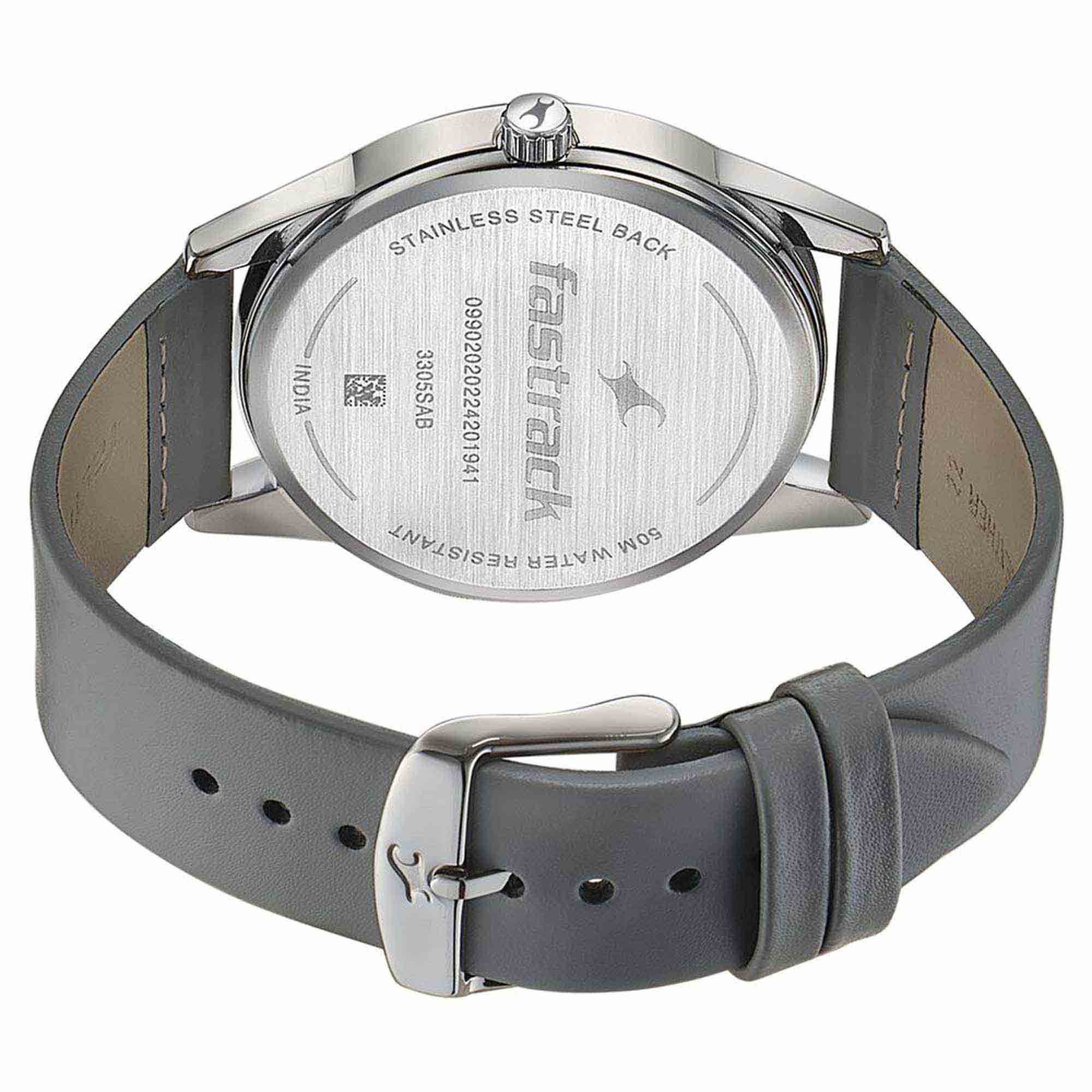 Fastrack Stunners Quartz Analog Grey Dial Grey Leather Strap Watch For Guys