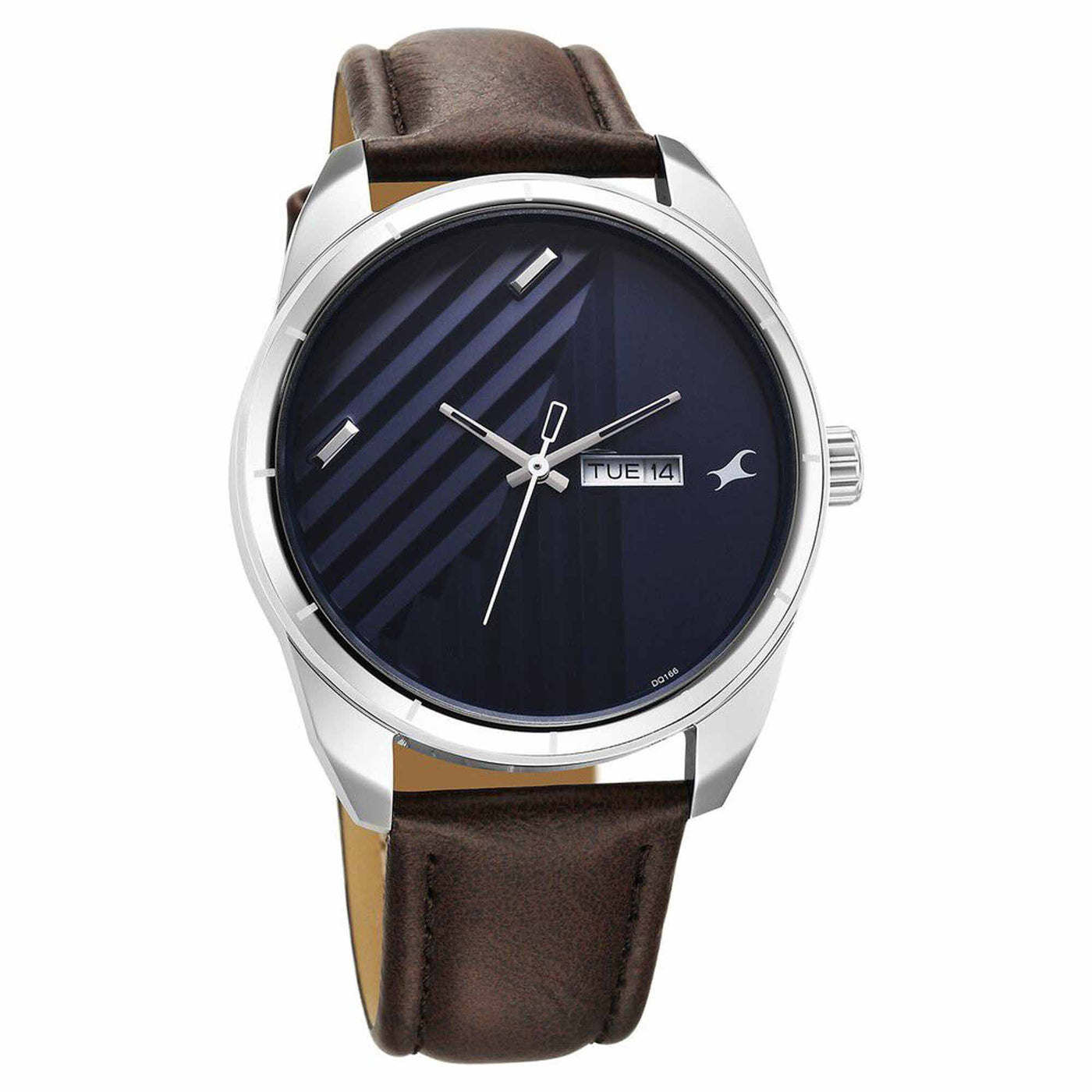 Fastrack Fleek Quartz Analog with Day and Date Blue Dial Leather Strap Watch For Guys