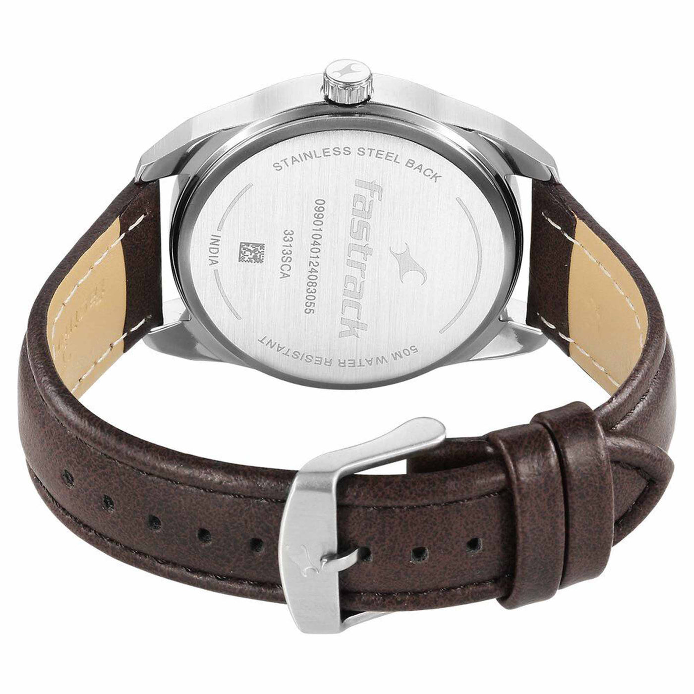 Fastrack Fleek Quartz Analog with Day and Date Blue Dial Leather Strap Watch For Guys