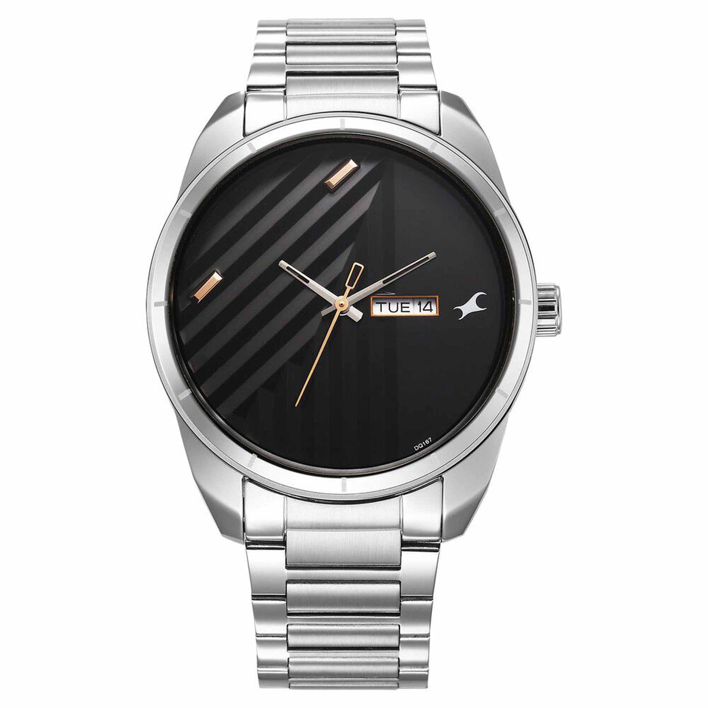 Fastrack Fleek Quartz Analog with Day and Date Black Dial Stainless Steel Strap Watch For Guys