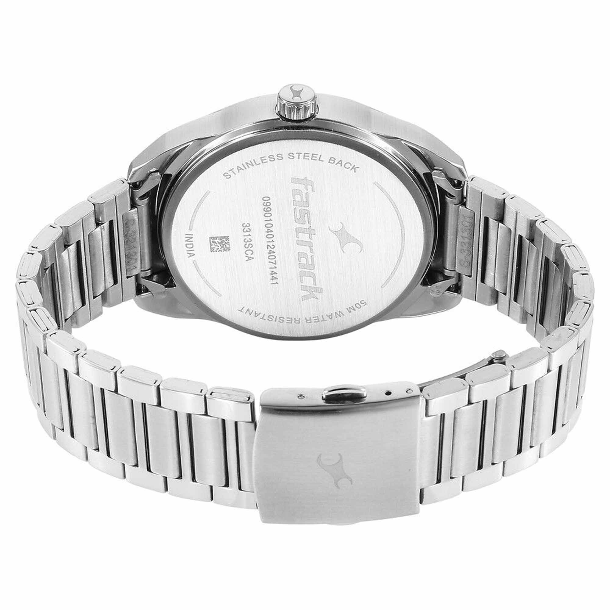 Fastrack Fleek Quartz Analog with Day and Date Black Dial Stainless Steel Strap Watch For Guys