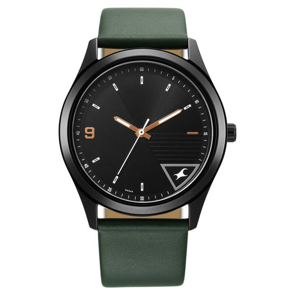 Fastrack Stunners Quartz Analog Black Dial Green Leather Strap Watch For Guys