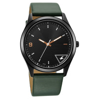 Fastrack Stunners Quartz Analog Black Dial Green Leather Strap Watch For Guys