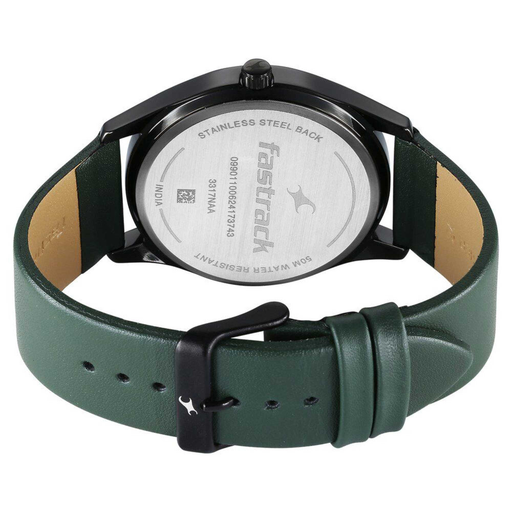 Fastrack Stunners Quartz Analog Black Dial Green Leather Strap Watch For Guys
