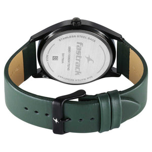 Fastrack Stunners Quartz Analog Black Dial Green Leather Strap Watch For Guys