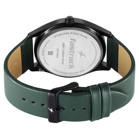 Fastrack Stunners Quartz Analog Black Dial Green Leather Strap Watch For Guys