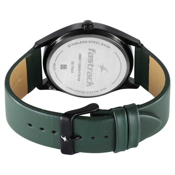 Fastrack Stunners Quartz Analog Black Dial Green Leather Strap Watch For Guys