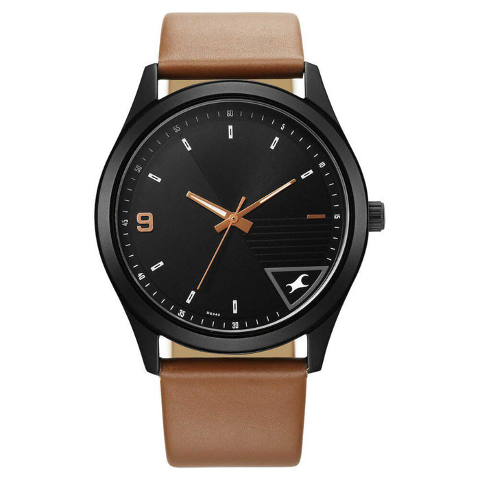 Fastrack Stunners Quartz Analog Black Dial Brown Leather Strap Watch For Guys