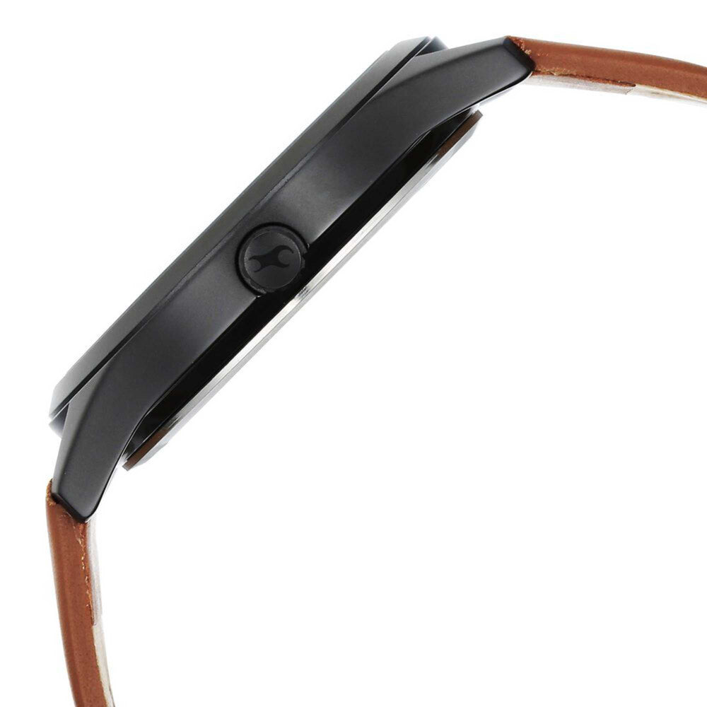 Fastrack Stunners Quartz Analog Black Dial Brown Leather Strap Watch For Guys