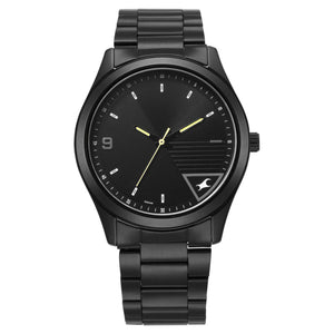 Fastrack Stunners Quartz Analog Black Dial Black Metal Strap Watch For Guys