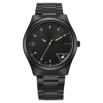 Fastrack Stunners Quartz Analog Black Dial Black Metal Strap Watch For Guys