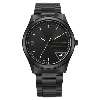 Fastrack Stunners Quartz Analog Black Dial Black Metal Strap Watch For Guys