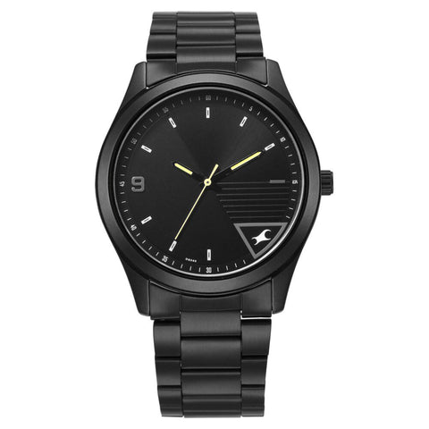 Fastrack Stunners Quartz Analog Black Dial Black Metal Strap Watch For Guys