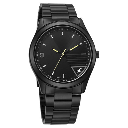 Fastrack Stunners Quartz Analog Black Dial Black Metal Strap Watch For Guys