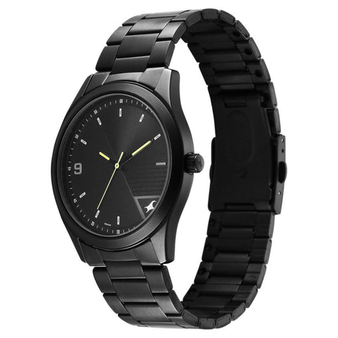 Fastrack Stunners Quartz Analog Black Dial Black Metal Strap Watch For Guys