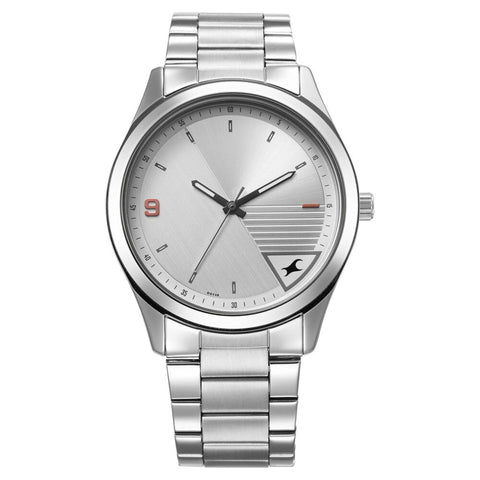 Fastrack Stunners Quartz Analog Silver Dial Silver Metal Strap Watch For Guys