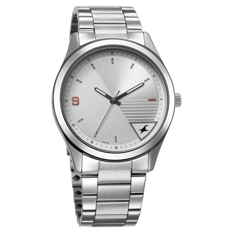Fastrack Stunners Quartz Analog Silver Dial Silver Metal Strap Watch For Guys