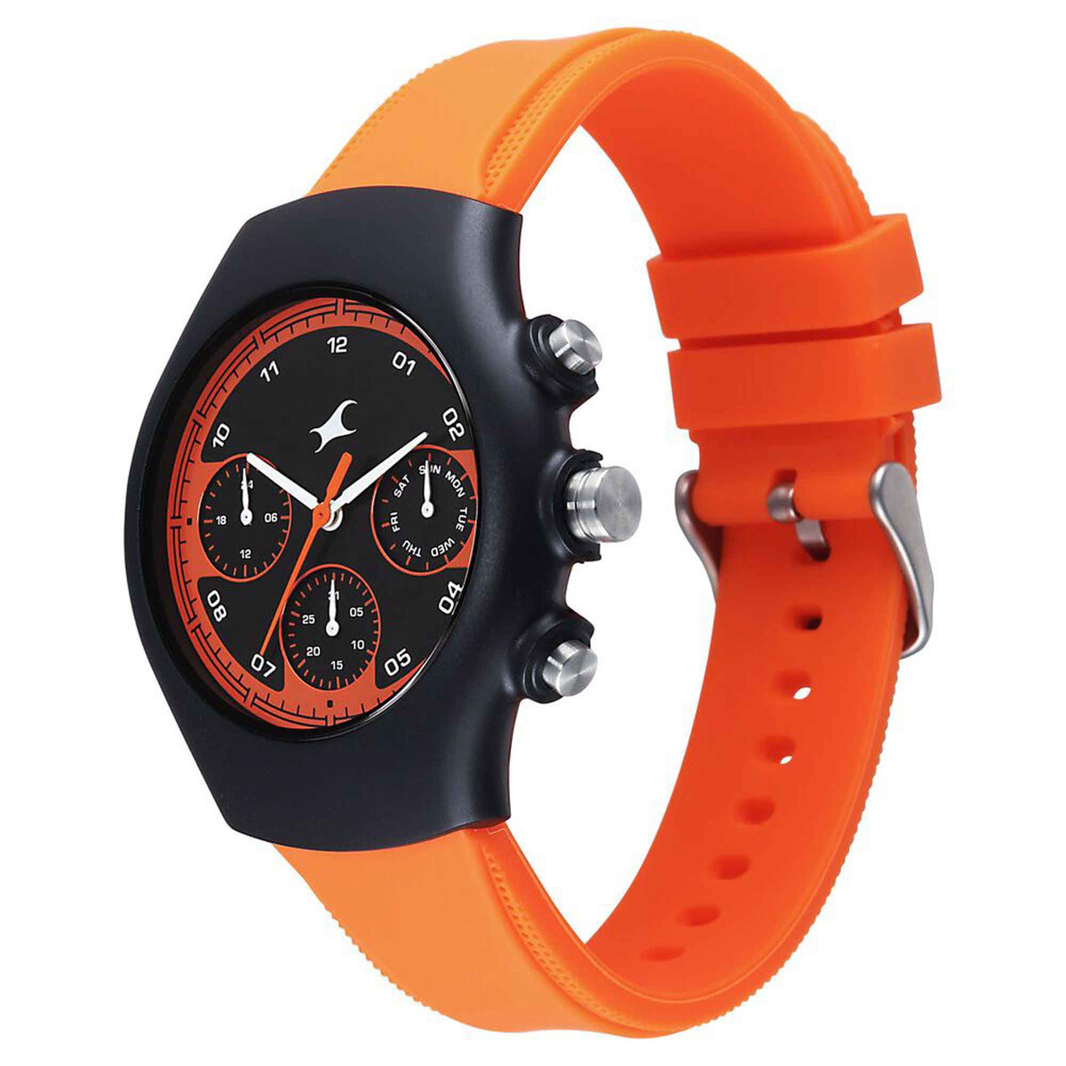 Fastrack Hype Multifunction with Black dial Orange Silicon Strap watch for Guys