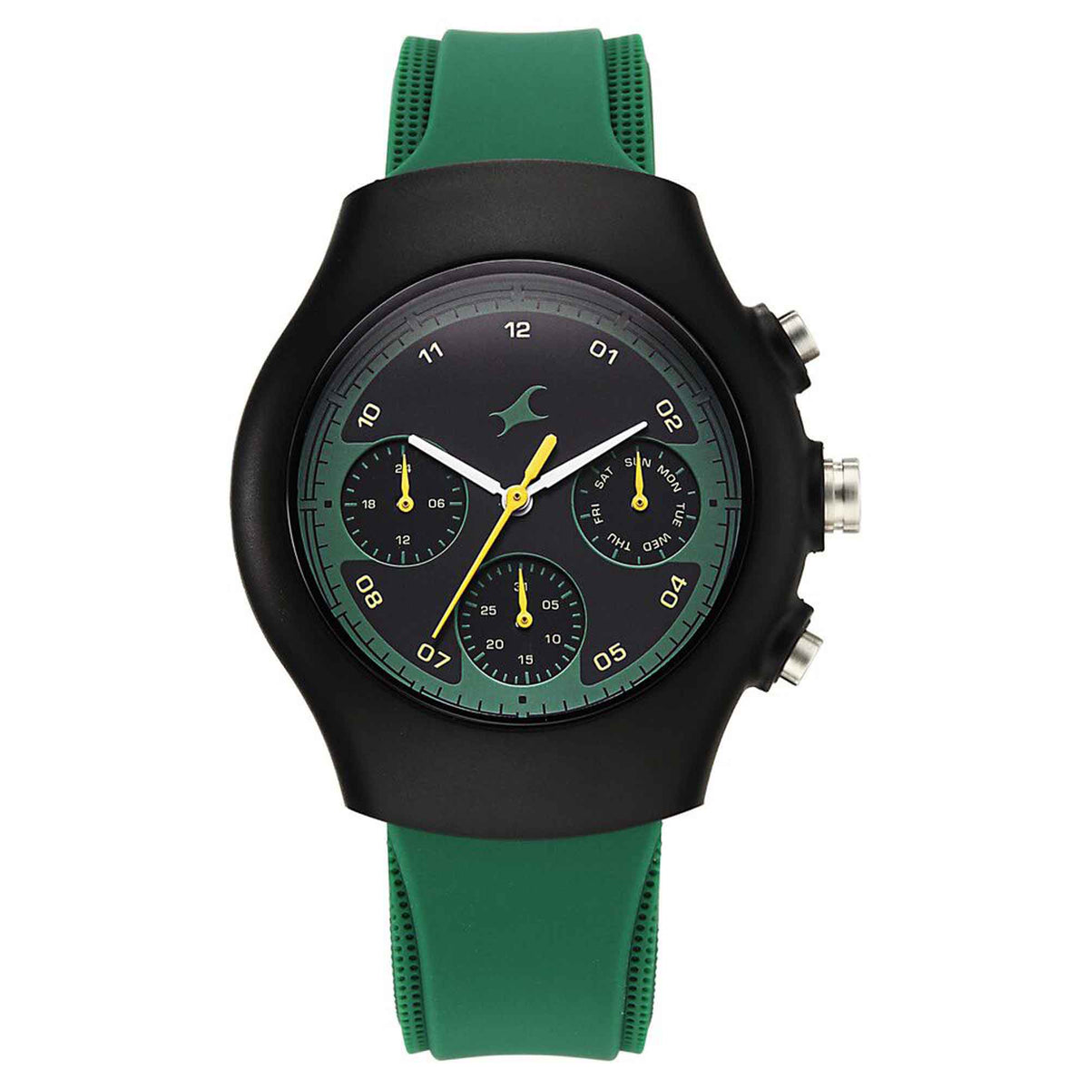 Fastrack Hype Multifunction with Black dial Green Silicon Strap watch for Guys