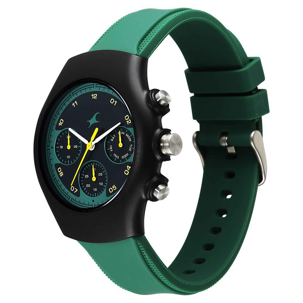 Fastrack Hype Multifunction with Black dial Green Silicon Strap watch for Guys