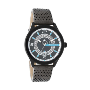 Fastrack Loopholes Quartz Analog with Date Black Dial Leather Strap Watch for Guys