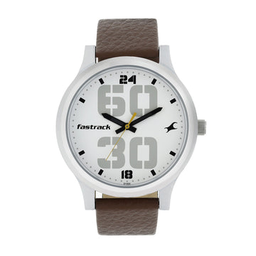 Fastrack Bold Quartz Analog White Dial Leather Strap Watch for Guys