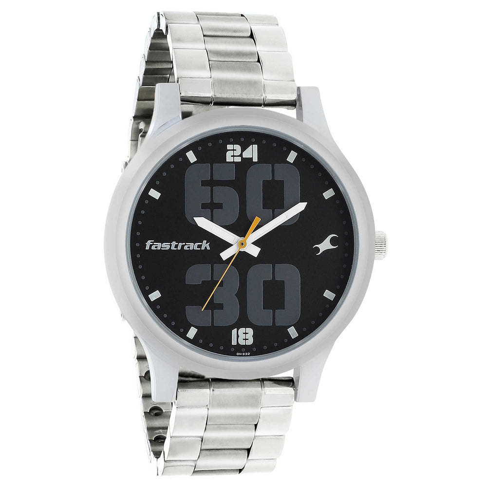 Fastrack Bold Quartz Analog Black Dial Stainless Steel Strap Watch for Guys