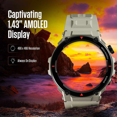 Fastrack Xtreme Pro with 3.6 cm AMOLED Display, Rugged Design, SingleSync BT Calling, Functional Crown with Black Strap