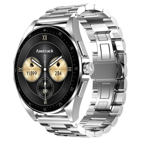 Fastrack Radiant FX1 Luxury Metal Smartwatch with 3.6 cm AMOLED Display, SingleSync BT Calling, Functional Crown - Steel 38123SM01