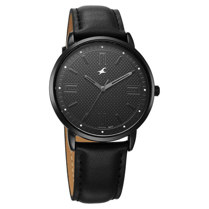 Fastrack Stunners Black Dial Leather Strap Analog Watch for Men