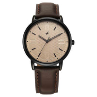 Fastrack Stunners Beige Dial Brown Leather Strap Analog Watch for Men