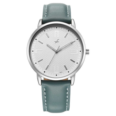 Fastrack Stunners Silver Dial Blue Leather Strap Analog Watch for Men