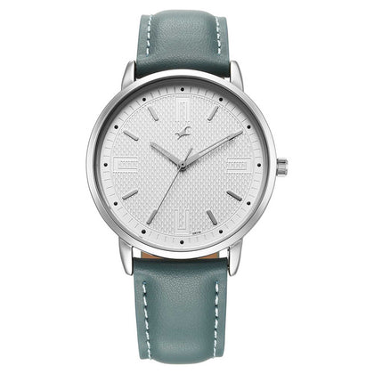 Fastrack Stunners Silver Dial Blue Leather Strap Analog Watch for Men