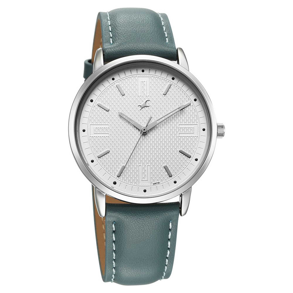 Fastrack Stunners Silver Dial Blue Leather Strap Analog Watch for Men
