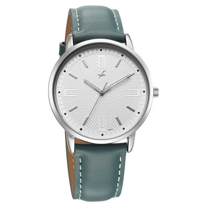 Fastrack Stunners Silver Dial Blue Leather Strap Analog Watch for Men