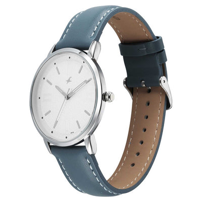 Fastrack Stunners Silver Dial Blue Leather Strap Analog Watch for Men