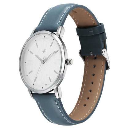 Fastrack Stunners Silver Dial Blue Leather Strap Analog Watch for Men