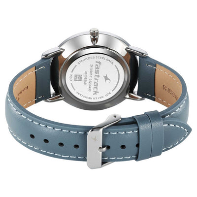 Fastrack Stunners Silver Dial Blue Leather Strap Analog Watch for Men