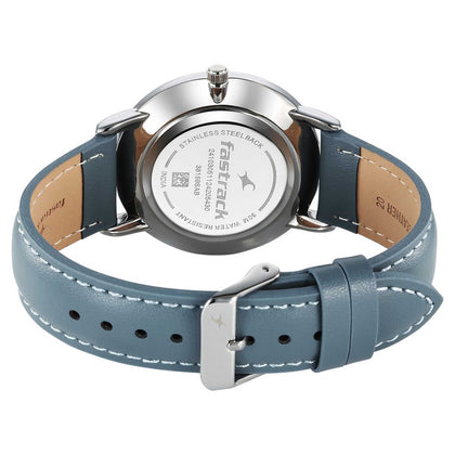 Fastrack Stunners Silver Dial Blue Leather Strap Analog Watch for Men