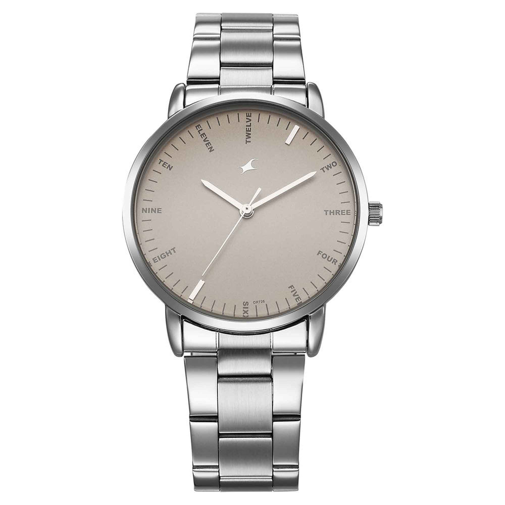 Fastrack Stunners Beige Dial Silver Metal Strap Analog Watch for Men