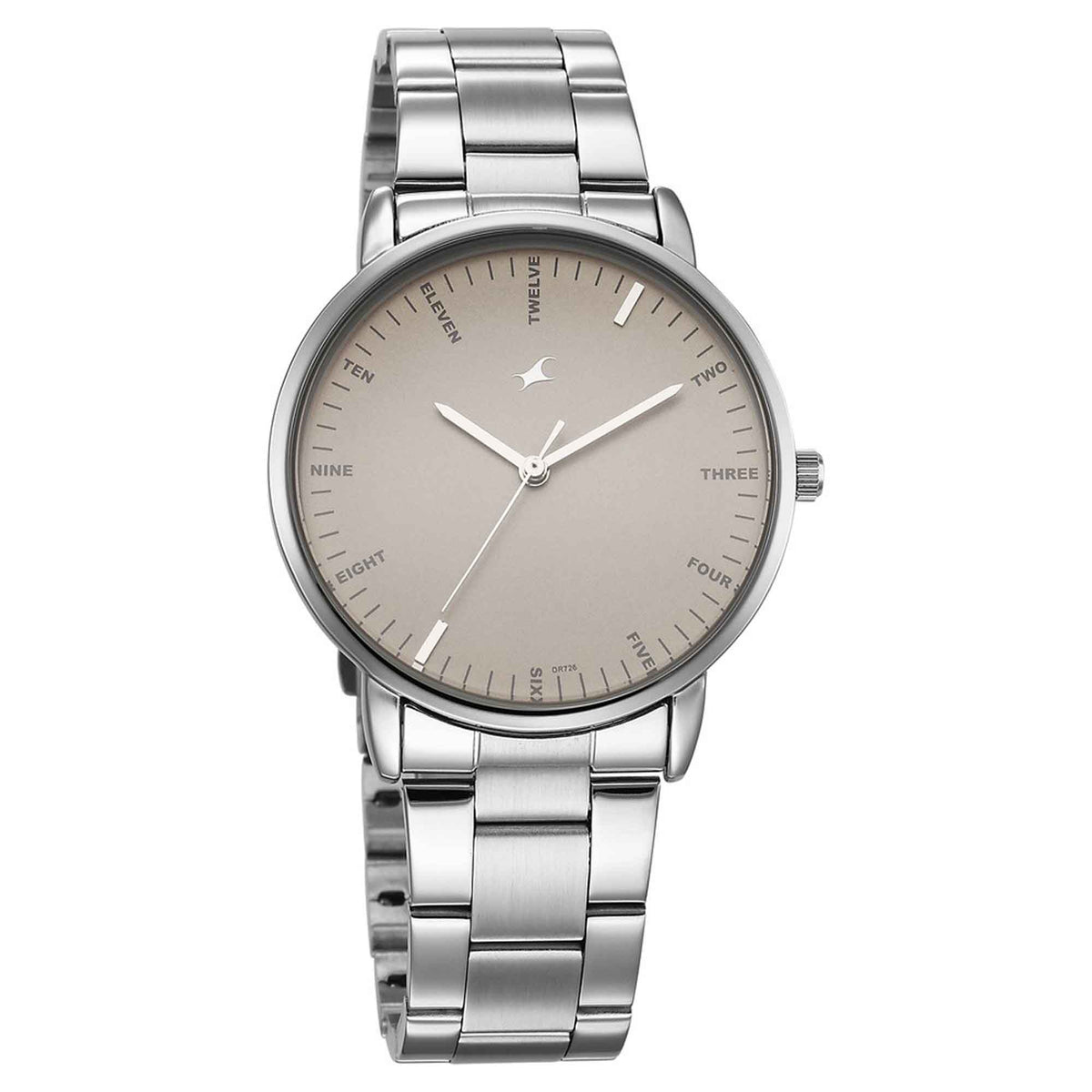 Fastrack Stunners Beige Dial Silver Metal Strap Analog Watch for Men