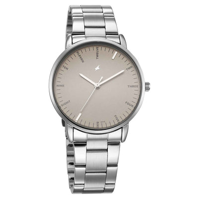 Fastrack Stunners Beige Dial Silver Metal Strap Analog Watch for Men
