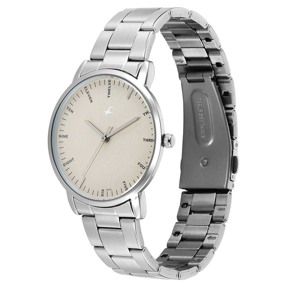 Fastrack Stunners Beige Dial Silver Metal Strap Analog Watch for Men