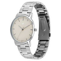 Fastrack Stunners Beige Dial Silver Metal Strap Analog Watch for Men