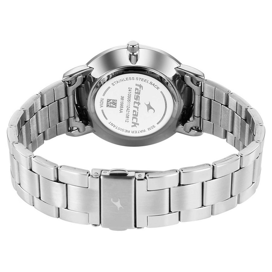 Fastrack Stunners Beige Dial Silver Metal Strap Analog Watch for Men