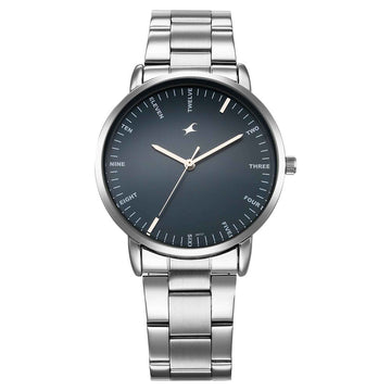 Fastrack Stunners Blue Dial Silver Metal Strap Analog Watch for Men